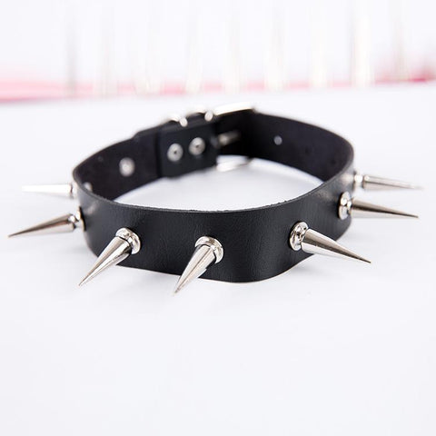 Leather Necklace Rivet Spike Collar