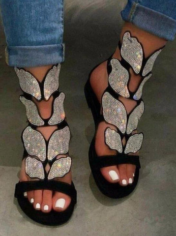 Women's Butterfly Diamond Plus Size Sandals