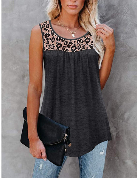 Leopard Print Loose Round Neck Vest