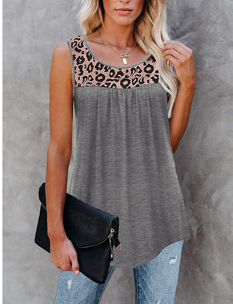 Leopard Print Loose Round Neck Vest