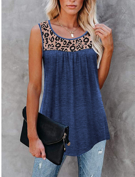 Leopard Print Loose Round Neck Vest