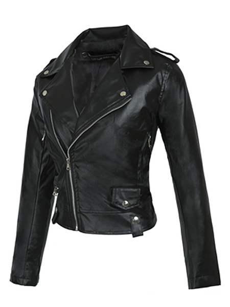 Locomotive Style Black Leather Jacket