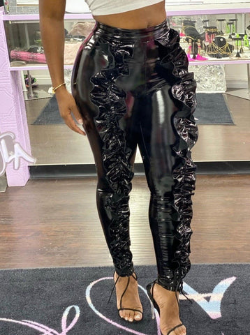 Bright Black Skinny Sexy Leather Pants
