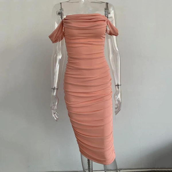 Pleated One-shoulder Dress
