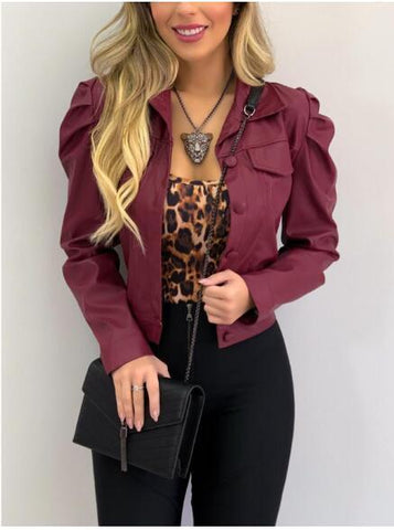 Bubble Sleeve Leather Jacket