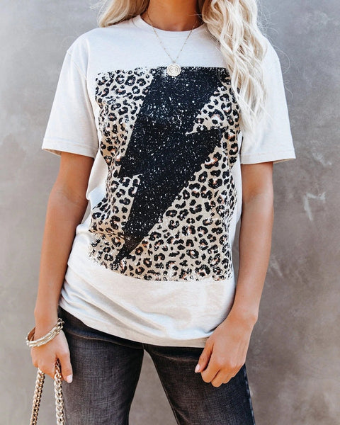 Lightning Pattern Round Neck Short Sleeves