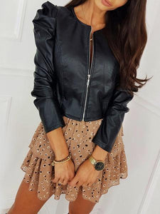 Fashion Leather Pleated Suit Jacket