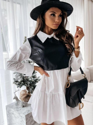 Color Block Fashion Dress With Shirt Collar