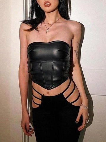 Lace-up Leather Wrap Top