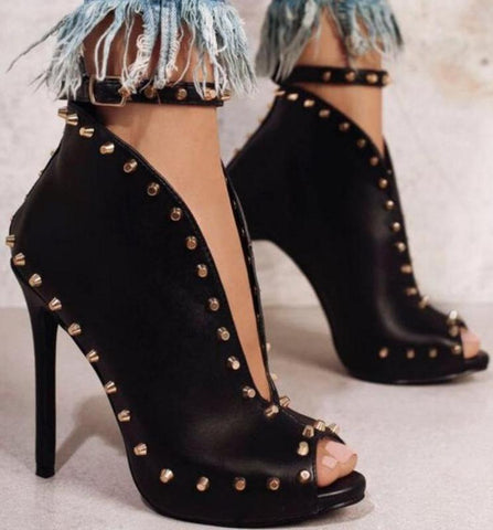 Studded High Heel Fish Mouth Sandals
