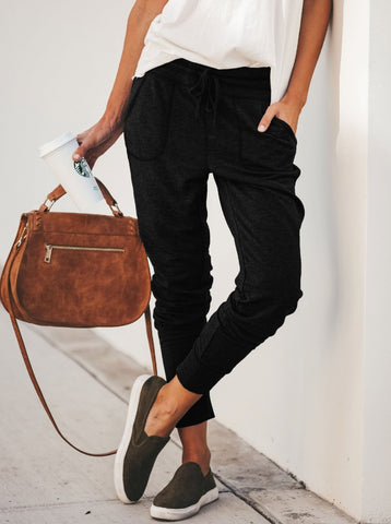Elastic Lace-up Trousers With Small Feet