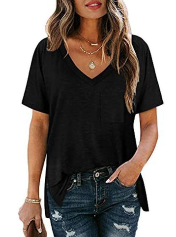V-neck Solid Color Short Sleeves