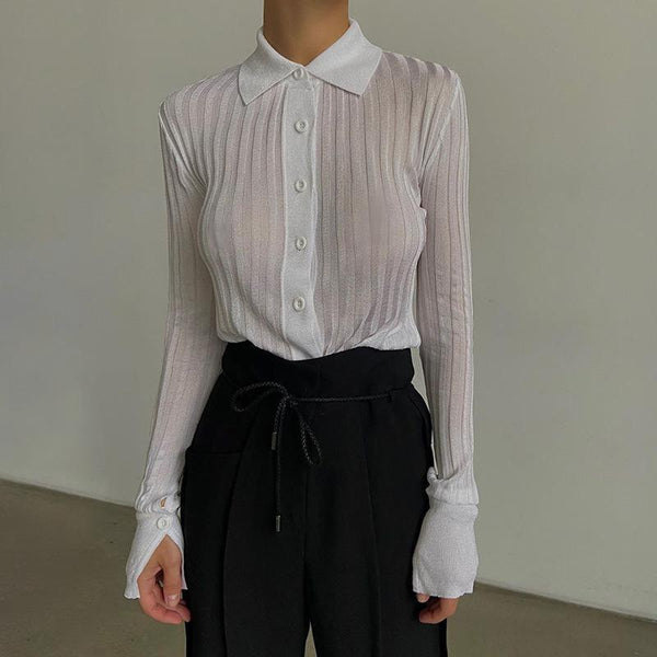 Sexy See-through Breasted Long-sleeved Shirt