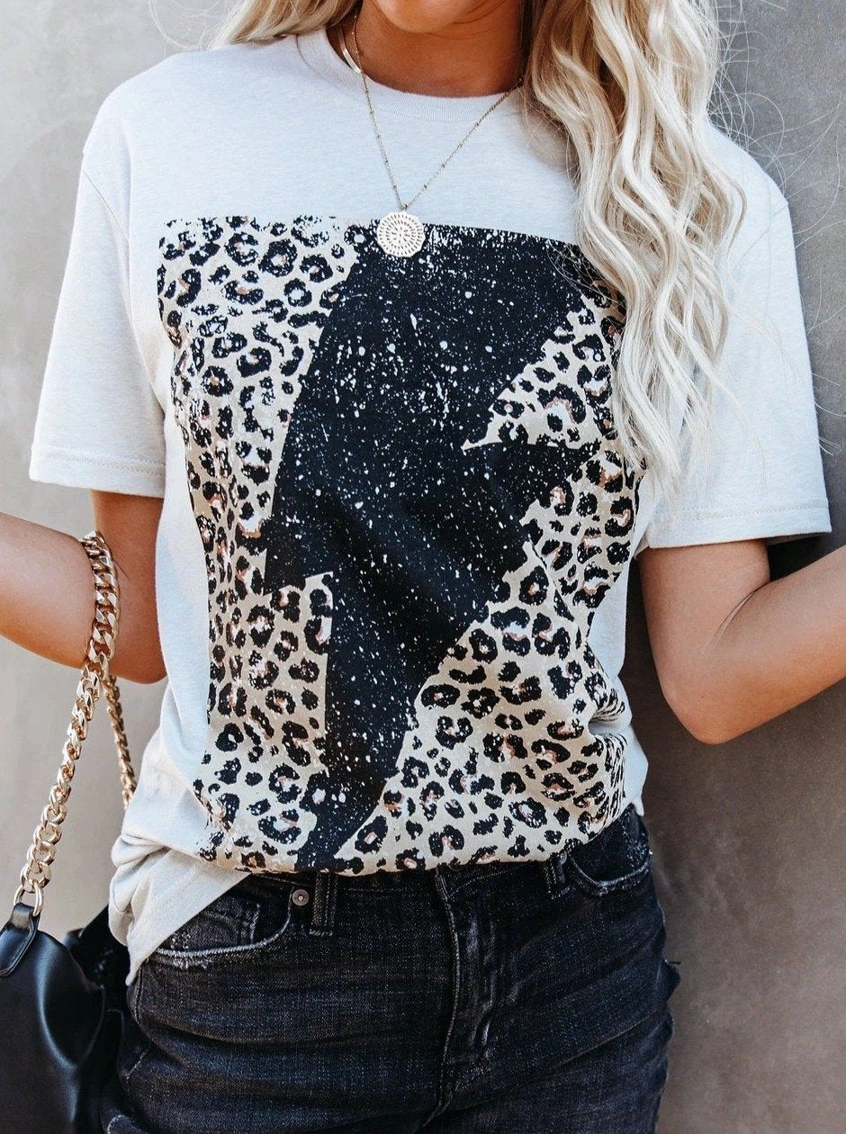 Lightning Pattern Round Neck Short Sleeves