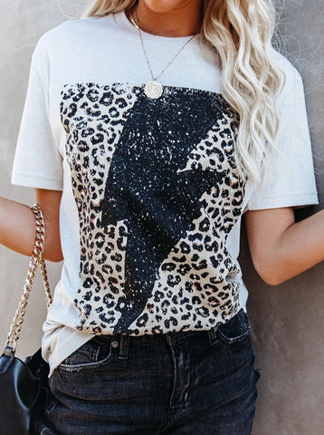 Lightning Pattern Round Neck Short Sleeves