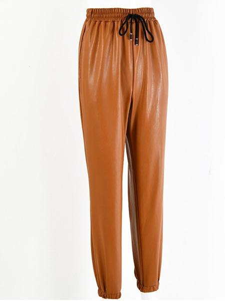 High Elastic Strapped Leather Pants