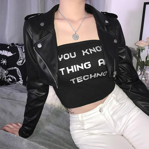 Irregular Leisure Motorcycle Style Cropped Leather Jacket