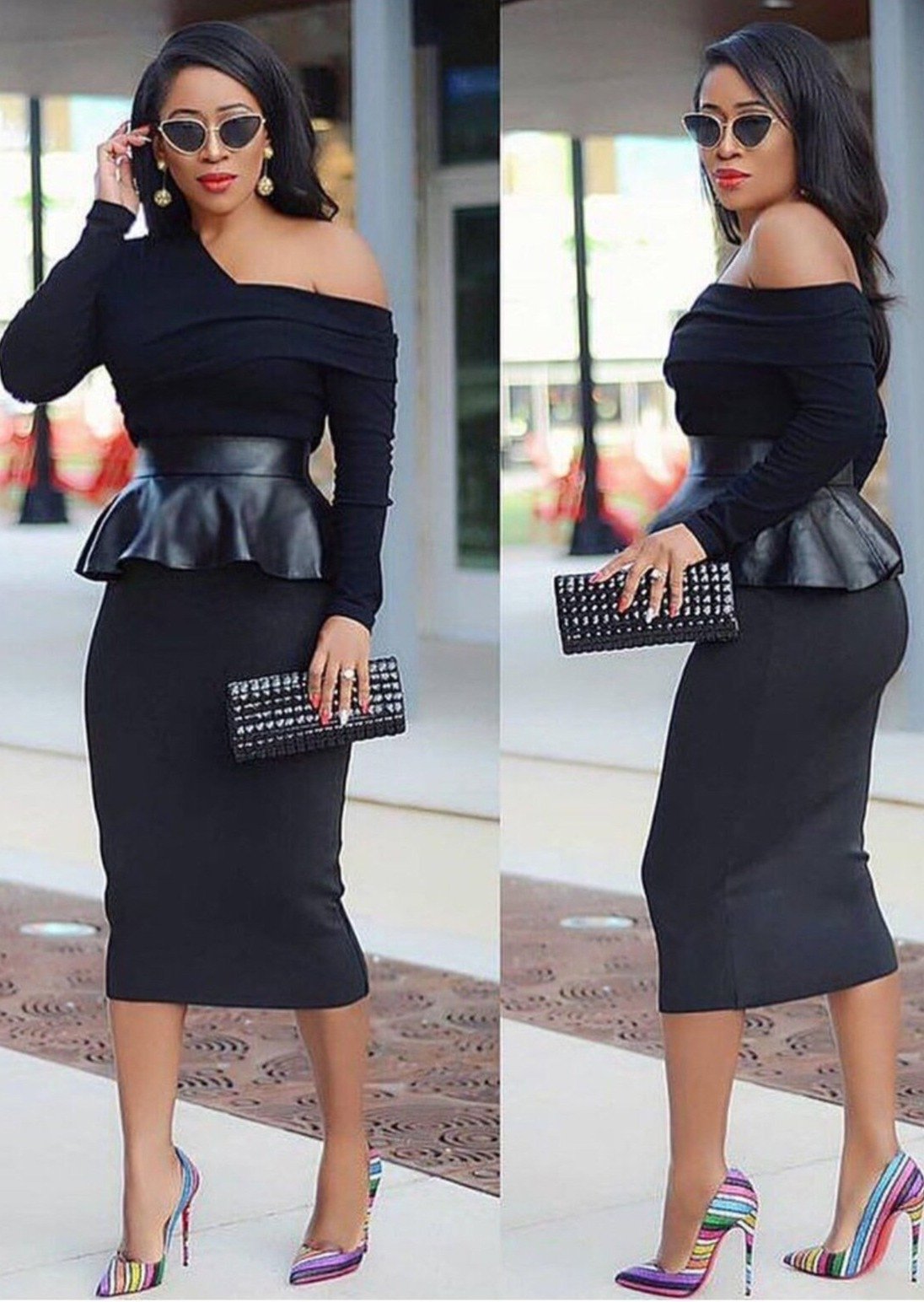 Off-the-shoulder Leather Dress