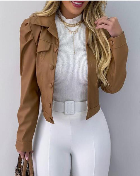 Bubble Sleeve Leather Jacket