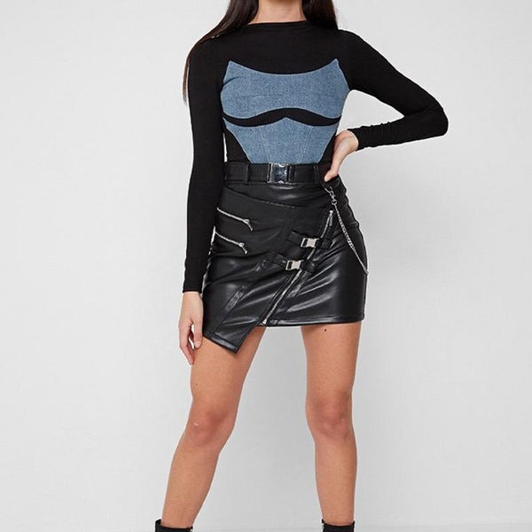 Zipper Belt Irregular Buttock Skirt