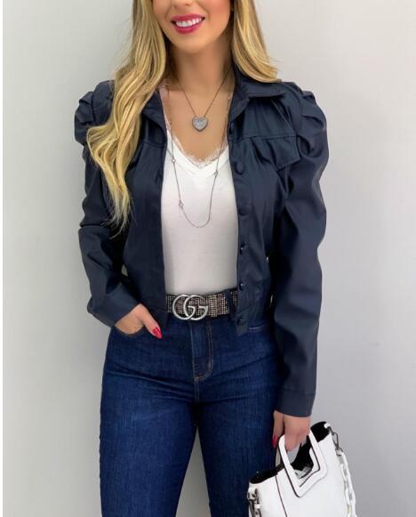 Bubble Sleeve Leather Jacket
