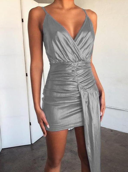 Irregular Stitching V-neck Strap Dress