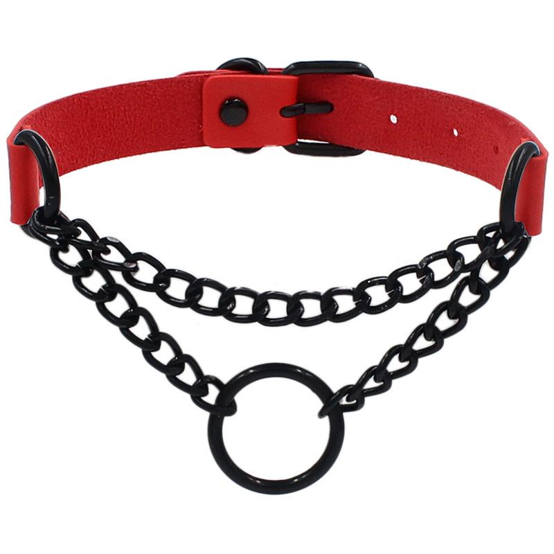 Punk Leather Ring Collar