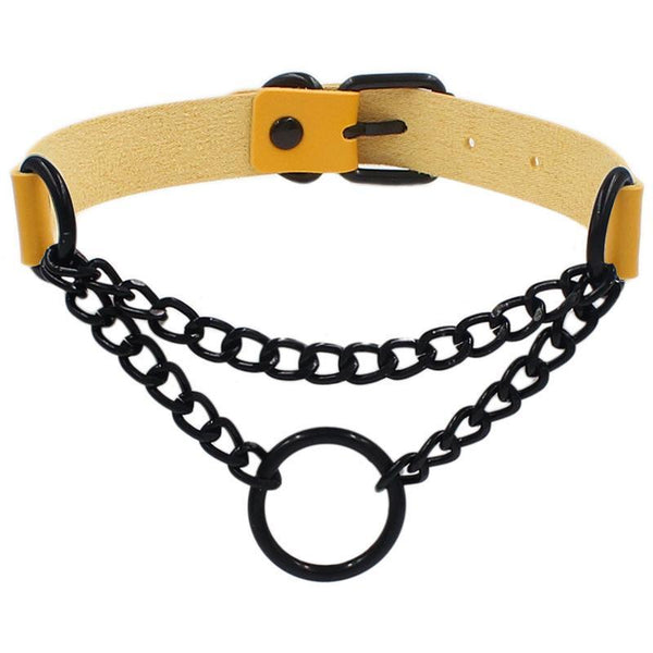 Punk Leather Ring Collar