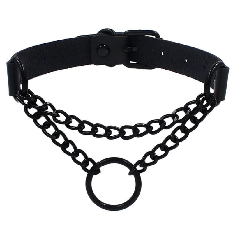 Punk Leather Ring Collar