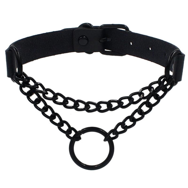 Punk Leather Ring Collar