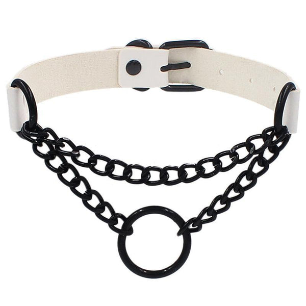 Punk Leather Ring Collar