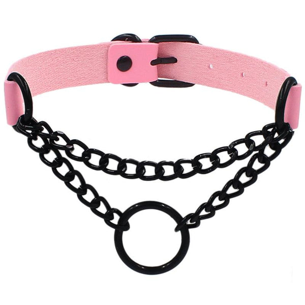 Punk Leather Ring Collar