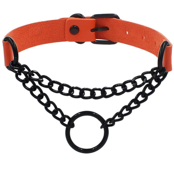 Punk Leather Ring Collar