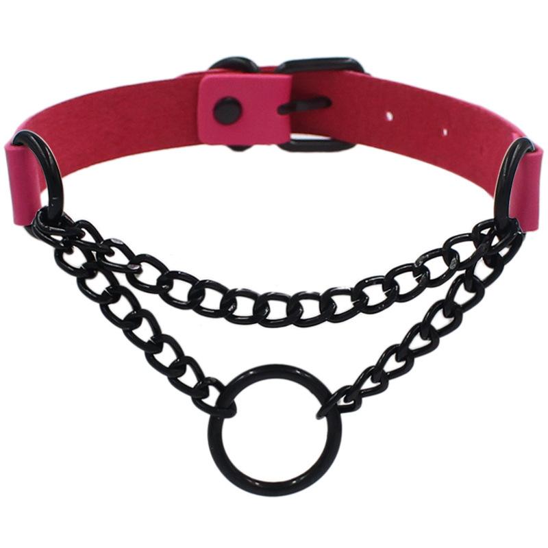 Punk Leather Ring Collar
