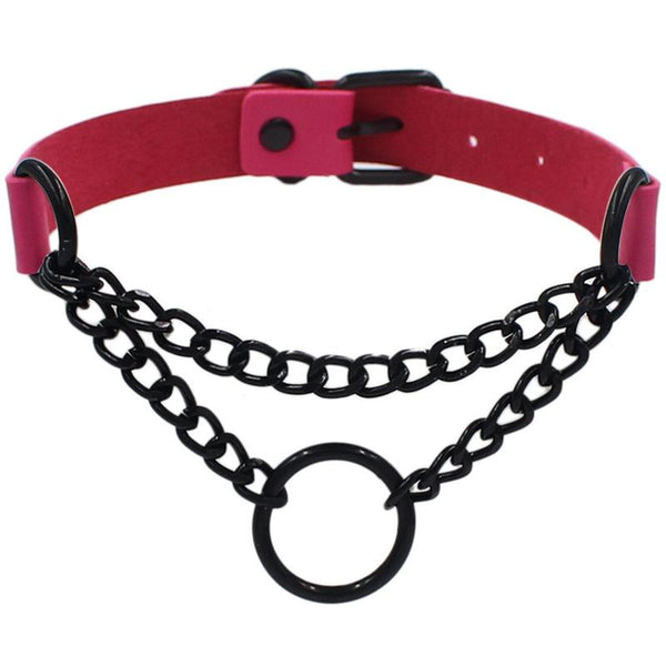 Punk Leather Ring Collar
