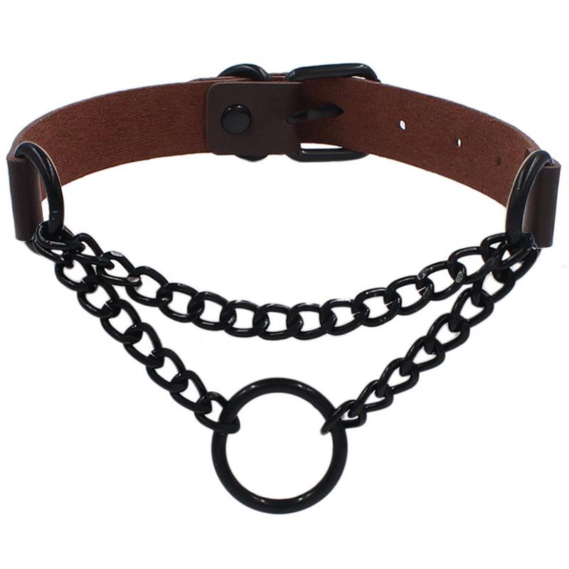 Punk Leather Ring Collar