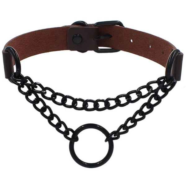 Punk Leather Ring Collar