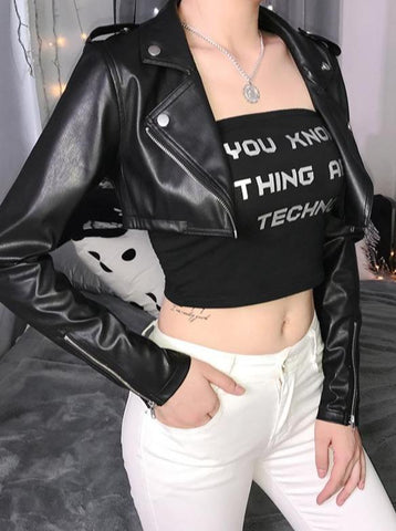 Irregular Leisure Motorcycle Style Cropped Leather Jacket