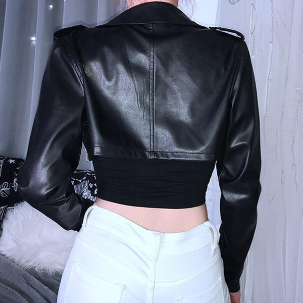 Irregular Leisure Motorcycle Style Cropped Leather Jacket