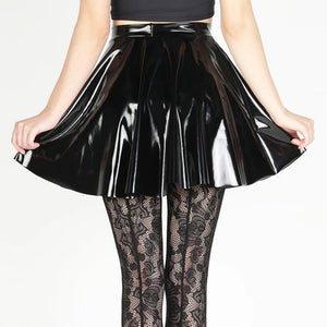 Leather Shiny Dark Pleated Skirt