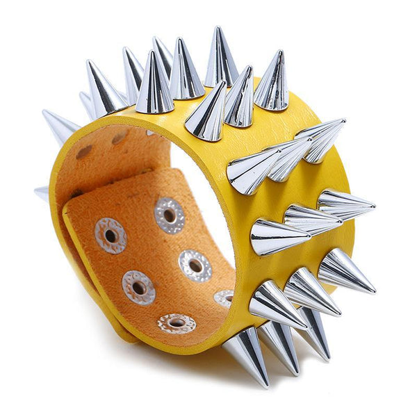 Three-row Spiked Imitation Leather Bracelet