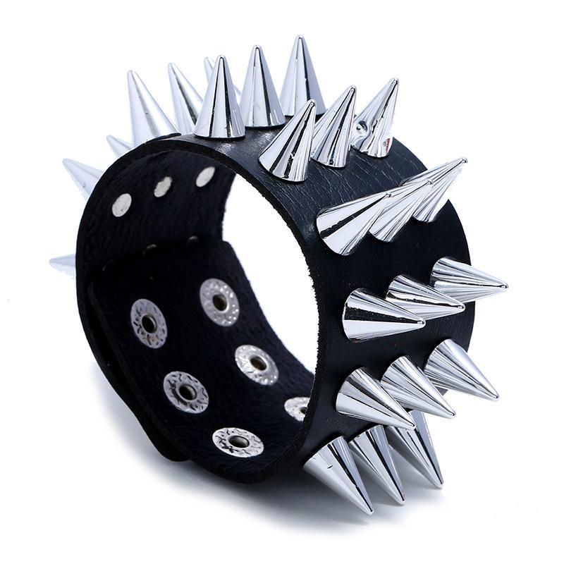 Three-row Spiked Imitation Leather Bracelet