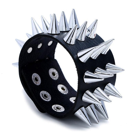 Three-row Spiked Imitation Leather Bracelet