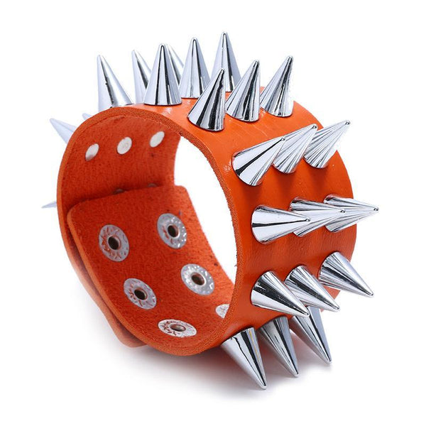 Three-row Spiked Imitation Leather Bracelet