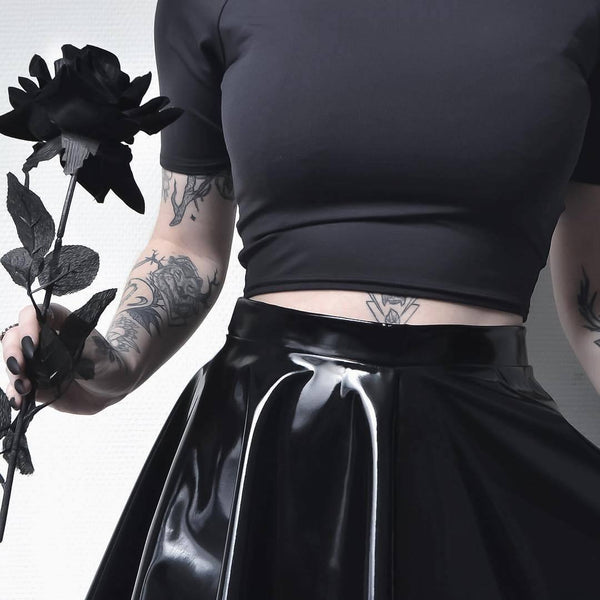 Leather Shiny Dark Pleated Skirt