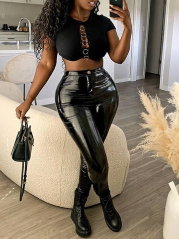 Leather Slimming Breathable Stretch Pants